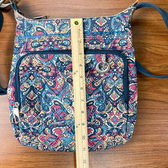 Travelon Women's Zip Crossbody Bag Multi Pocket Organizer Paisley Blue GUC - Picture 16 of 16